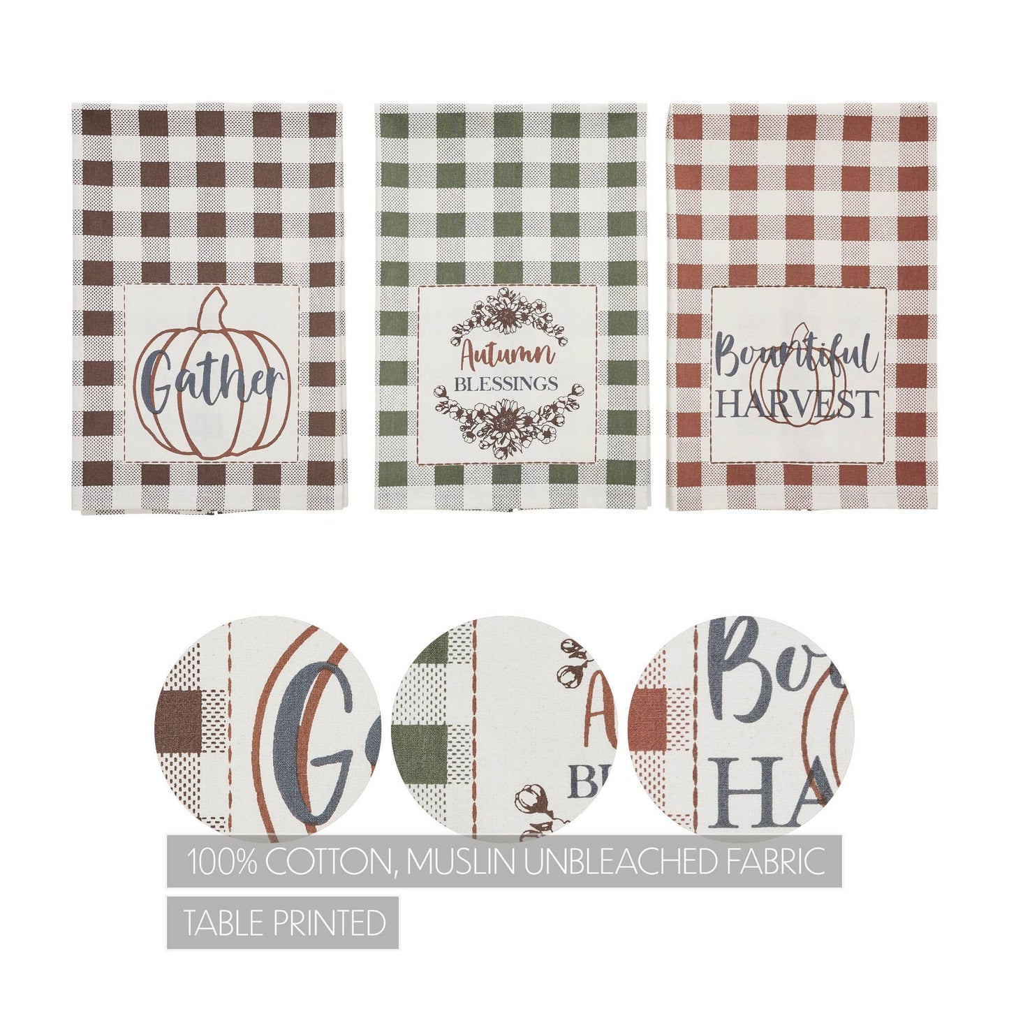 VHC Brands - Bountifall Harvest Theme Tea Towels Set of 3 19x28 - Wines'Designs