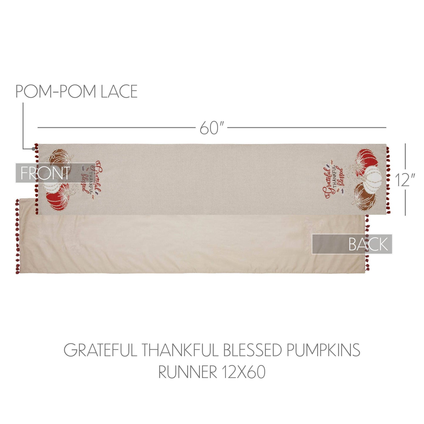 VHC Brands - Grateful Thankful Blessed Pumpkins Runner 12x60 - Wines'Designs