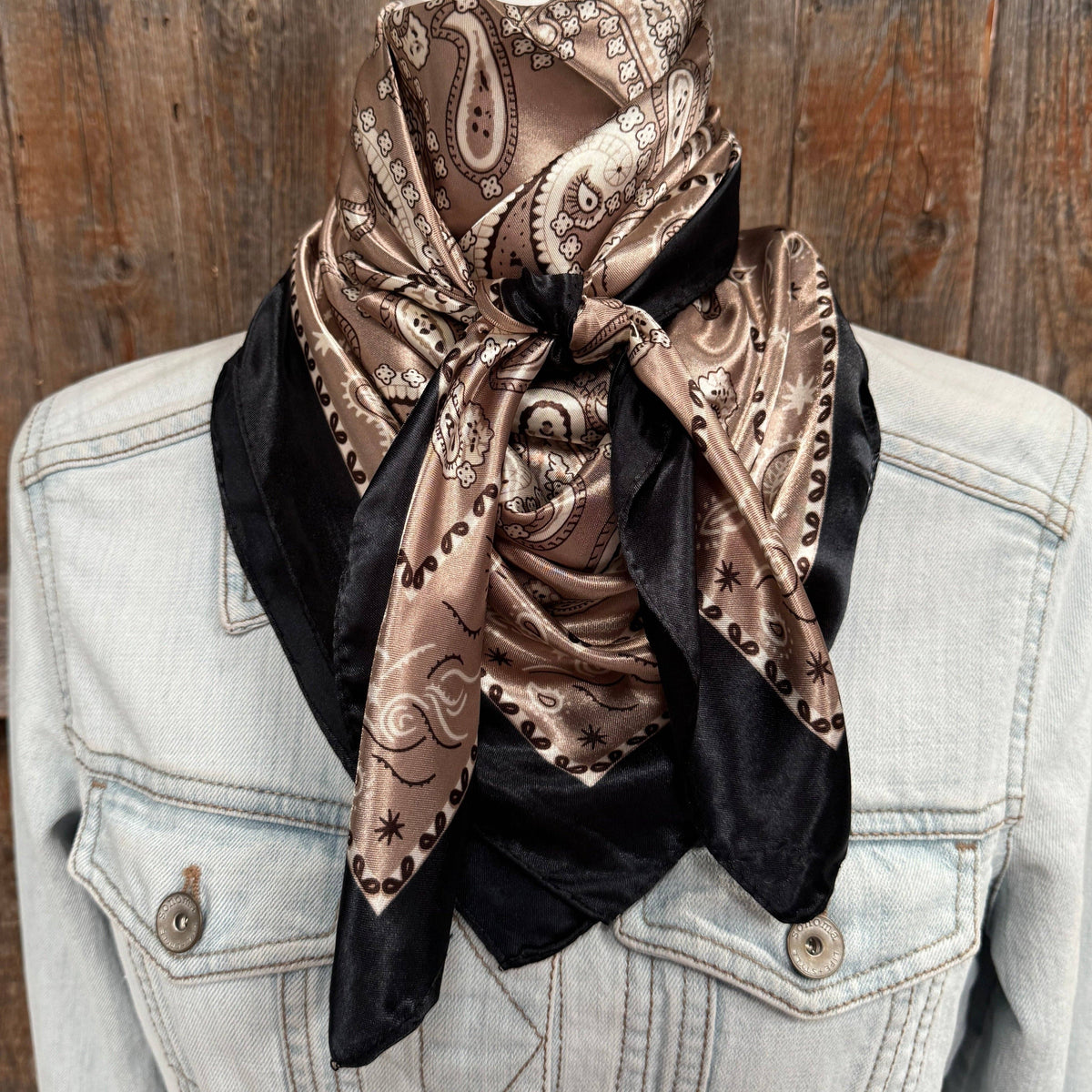 Black and Tan Floral Paisley Wild Rag - Western Scarf