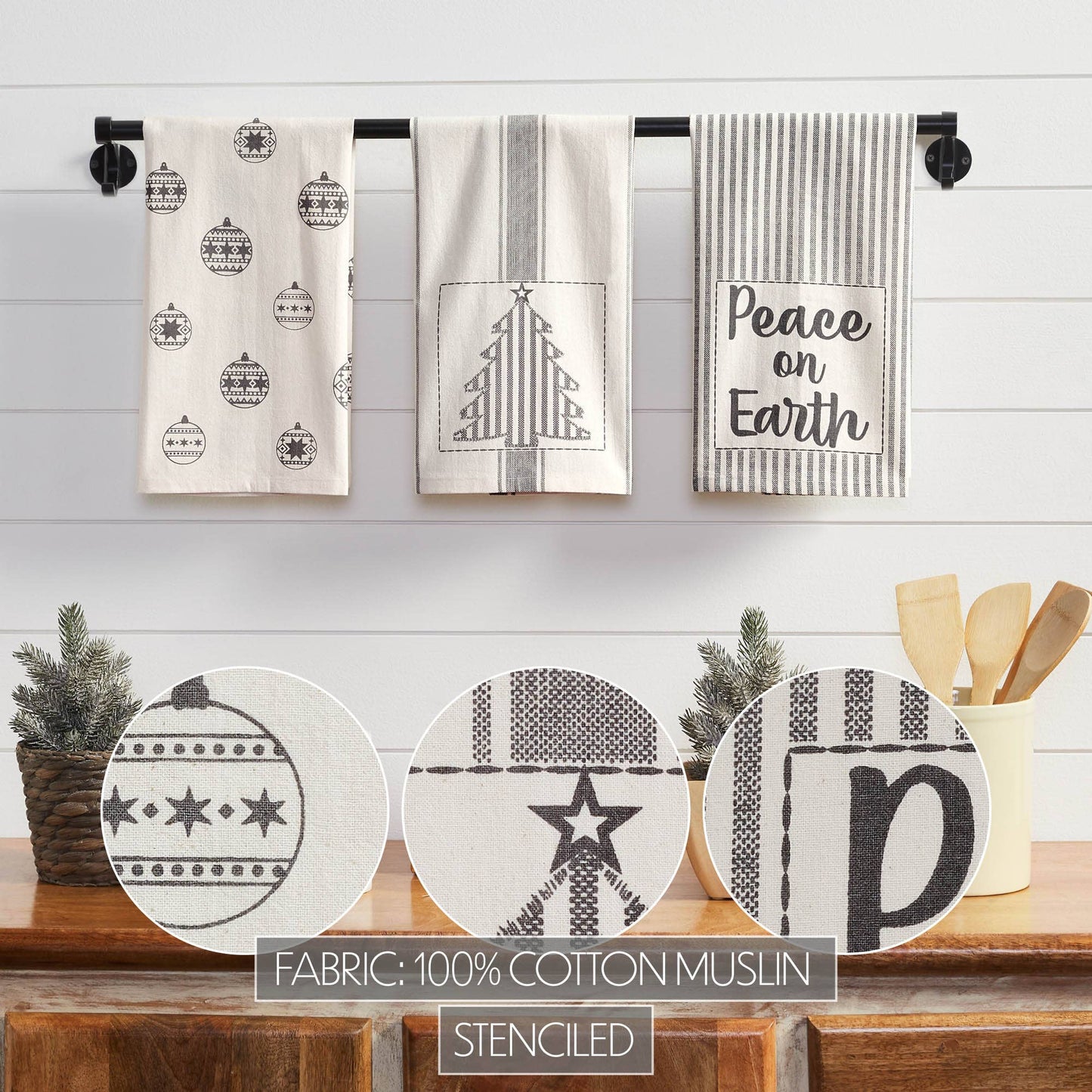 VHC Brands - Grace Peace on Earth Tea Towel Set of 3 19x28 - Wines'Designs