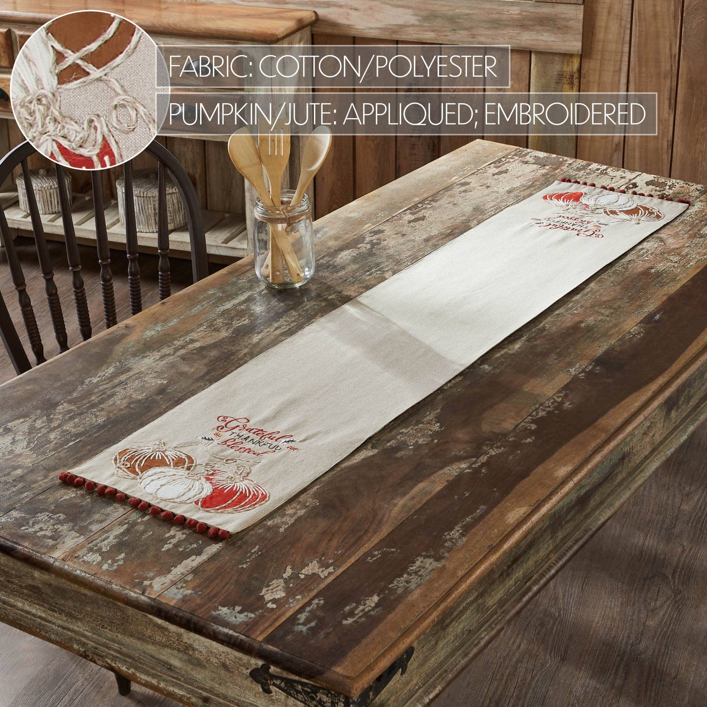 VHC Brands - Grateful Thankful Blessed Pumpkins Runner 12x60 - Wines'Designs
