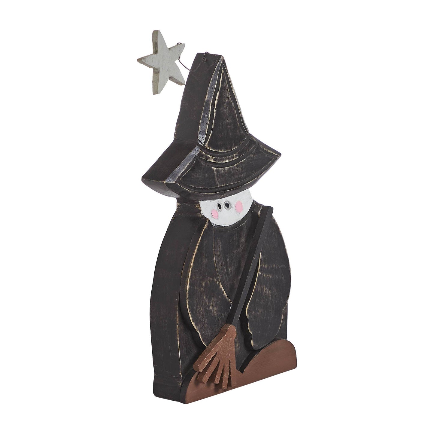 VHC Brands - Witch w/ Broom Wooden Figurine 10x5.5x1.5 - Wines'Designs