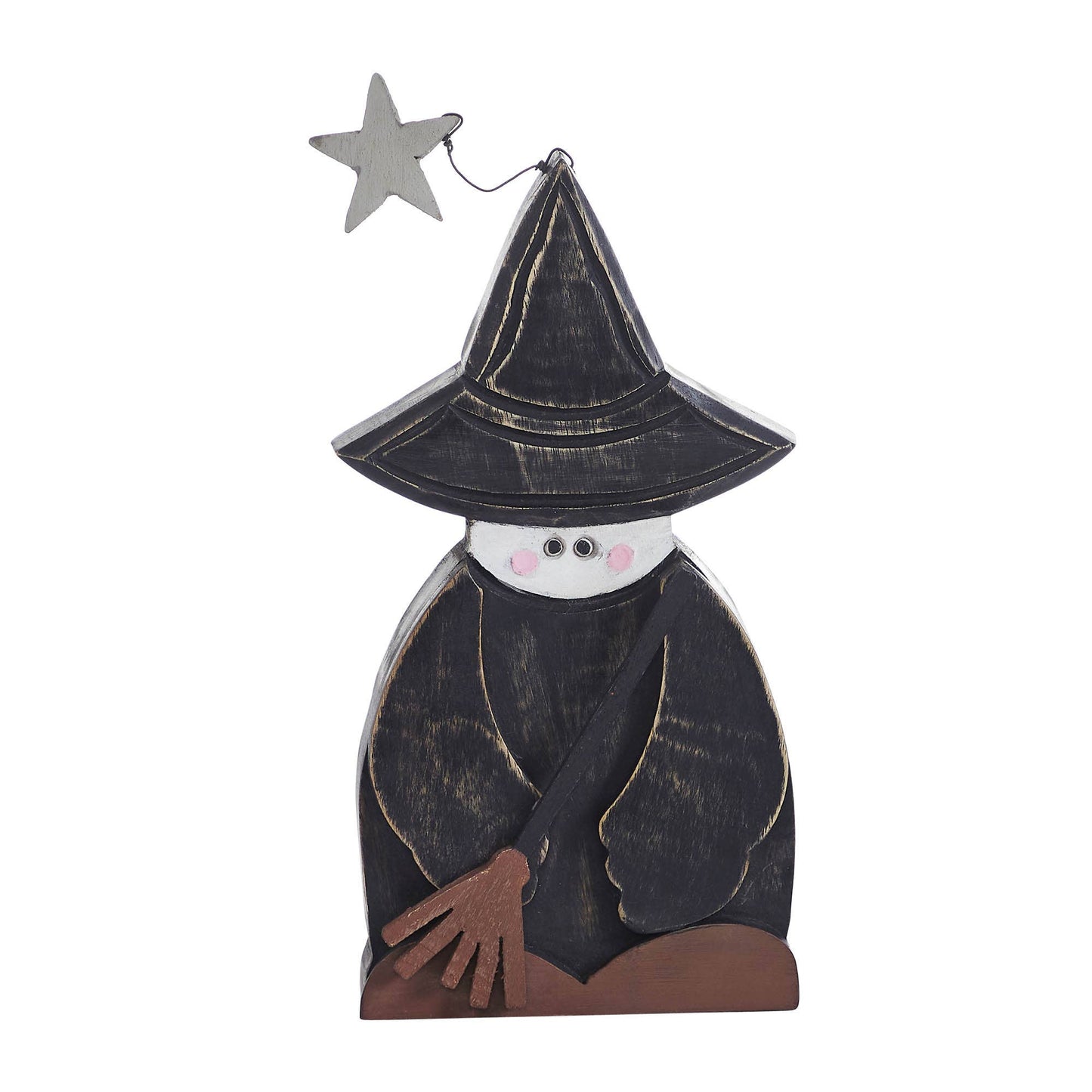 VHC Brands - Witch w/ Broom Wooden Figurine 10x5.5x1.5 - Wines'Designs