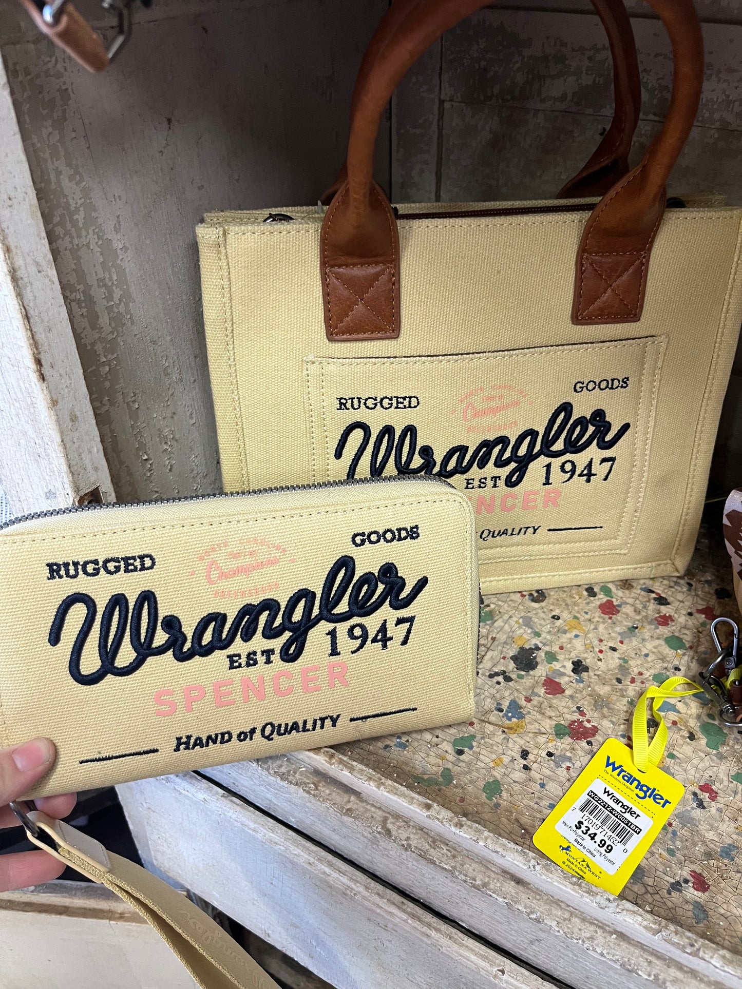 Tan canvas Wrangler crossbody purse