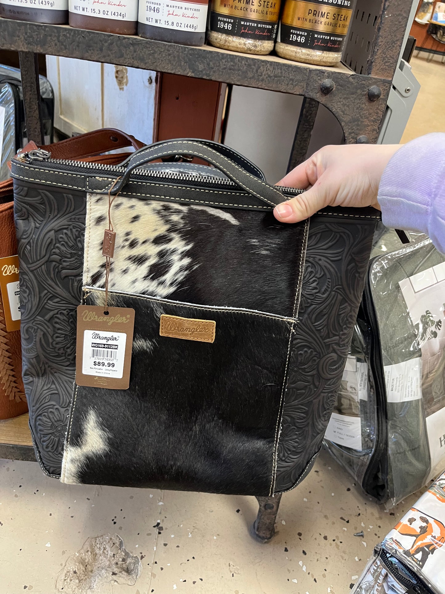 Black leather and cowhide Wrangler convertible backpack