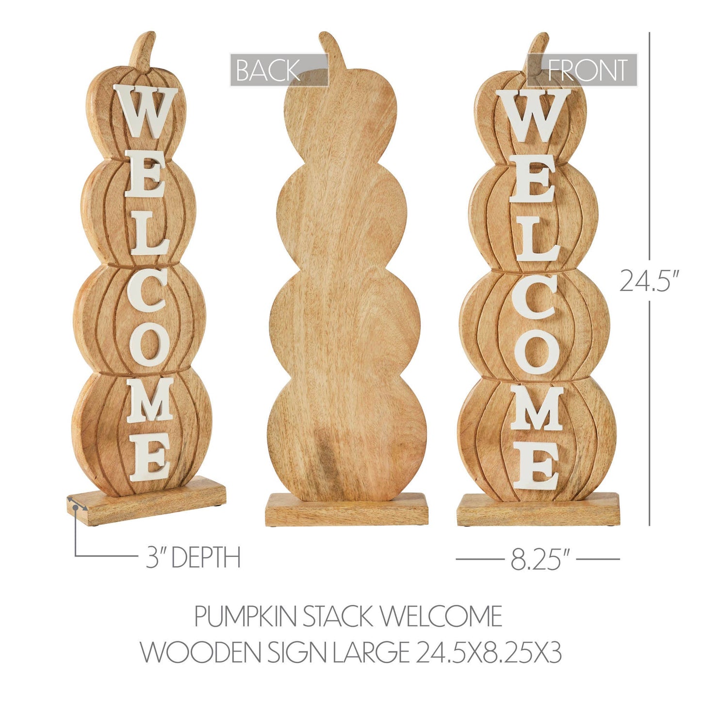 VHC Brands - Pumpkin Stack Welcome Wooden Sign Large 24.5x8.25x3 - Wines'Designs