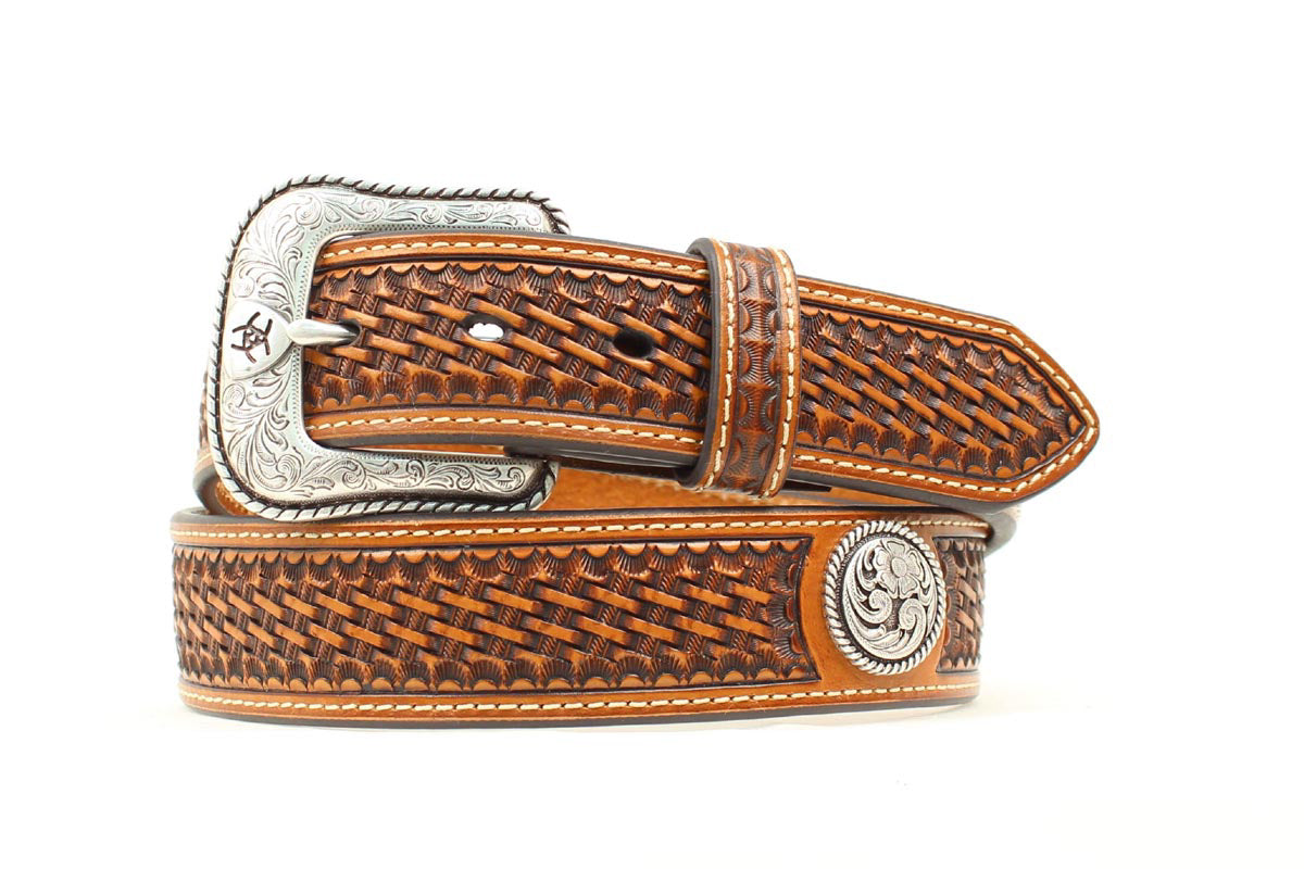 MENS ARIAT BUCKSTITCH BASKETWEAVE BELT