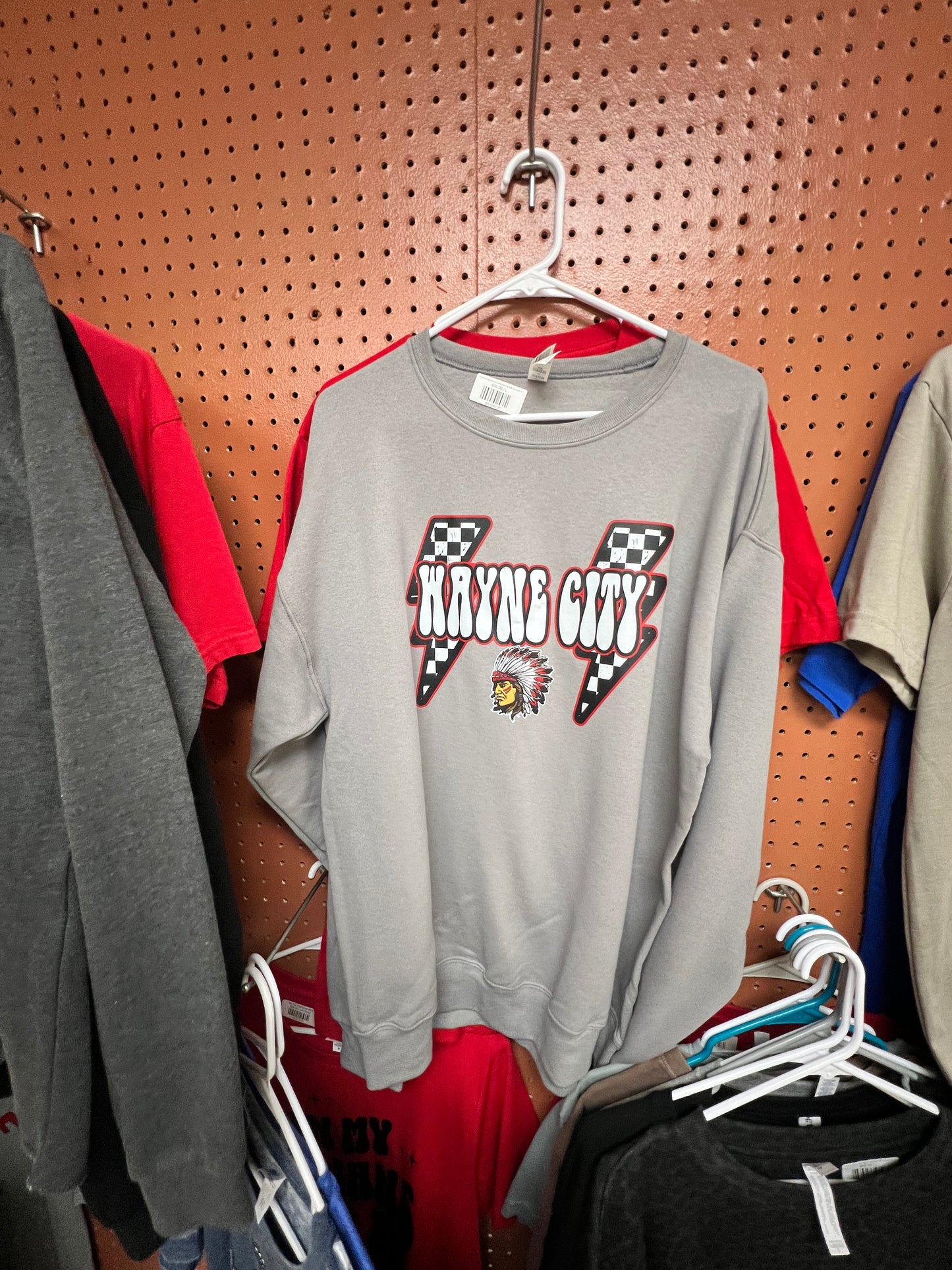 Wayne City checkered lightning bolt sweatshirt
