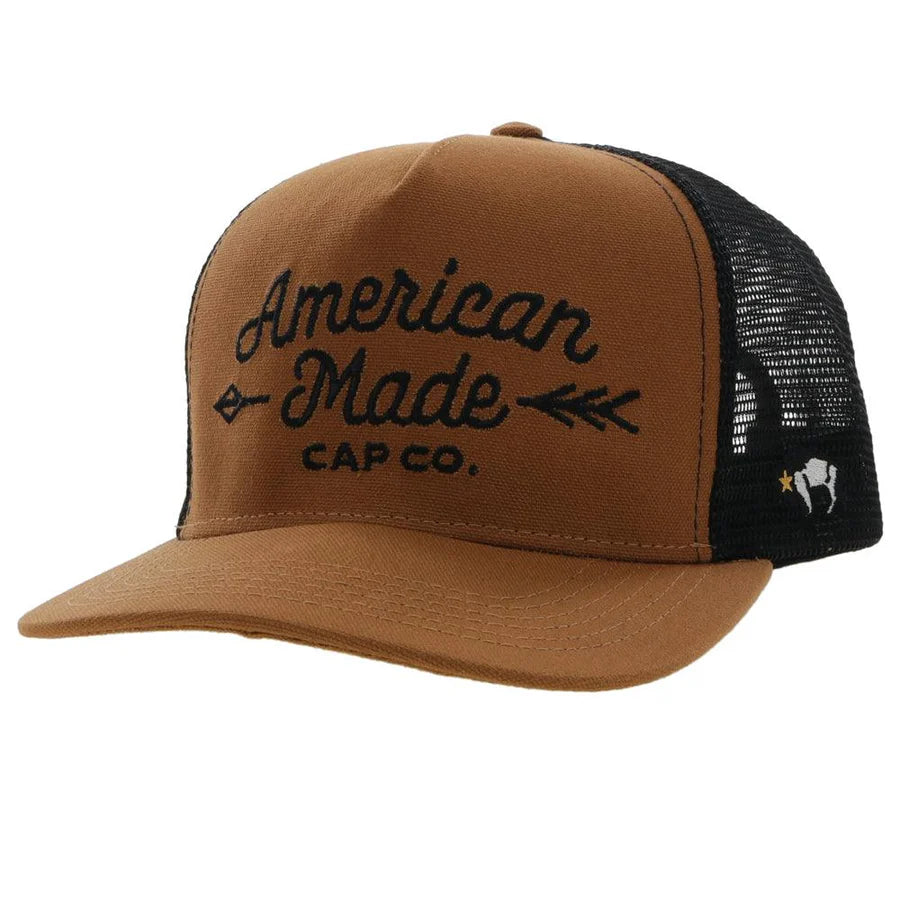 Hooey Tan / Black 5-Panel Trucker with American Made Cap Stitched in Black - OSFA