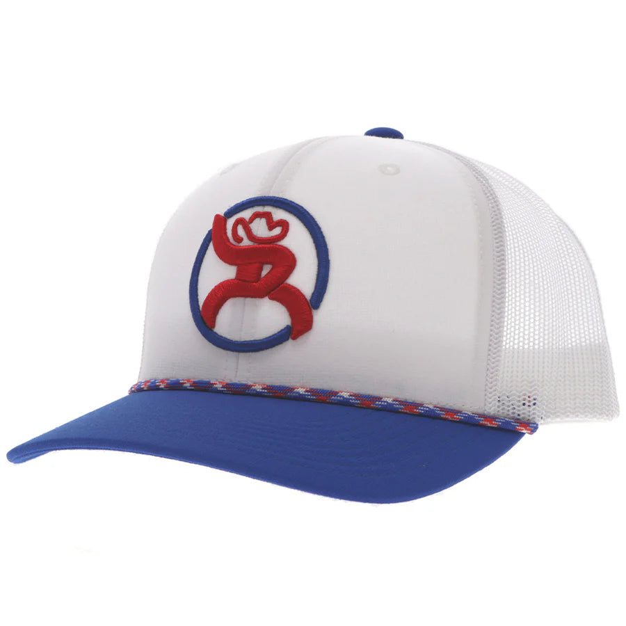Strap Roughy White 6-Panel Trucker with Red / Blue Circle Patch - OSFA