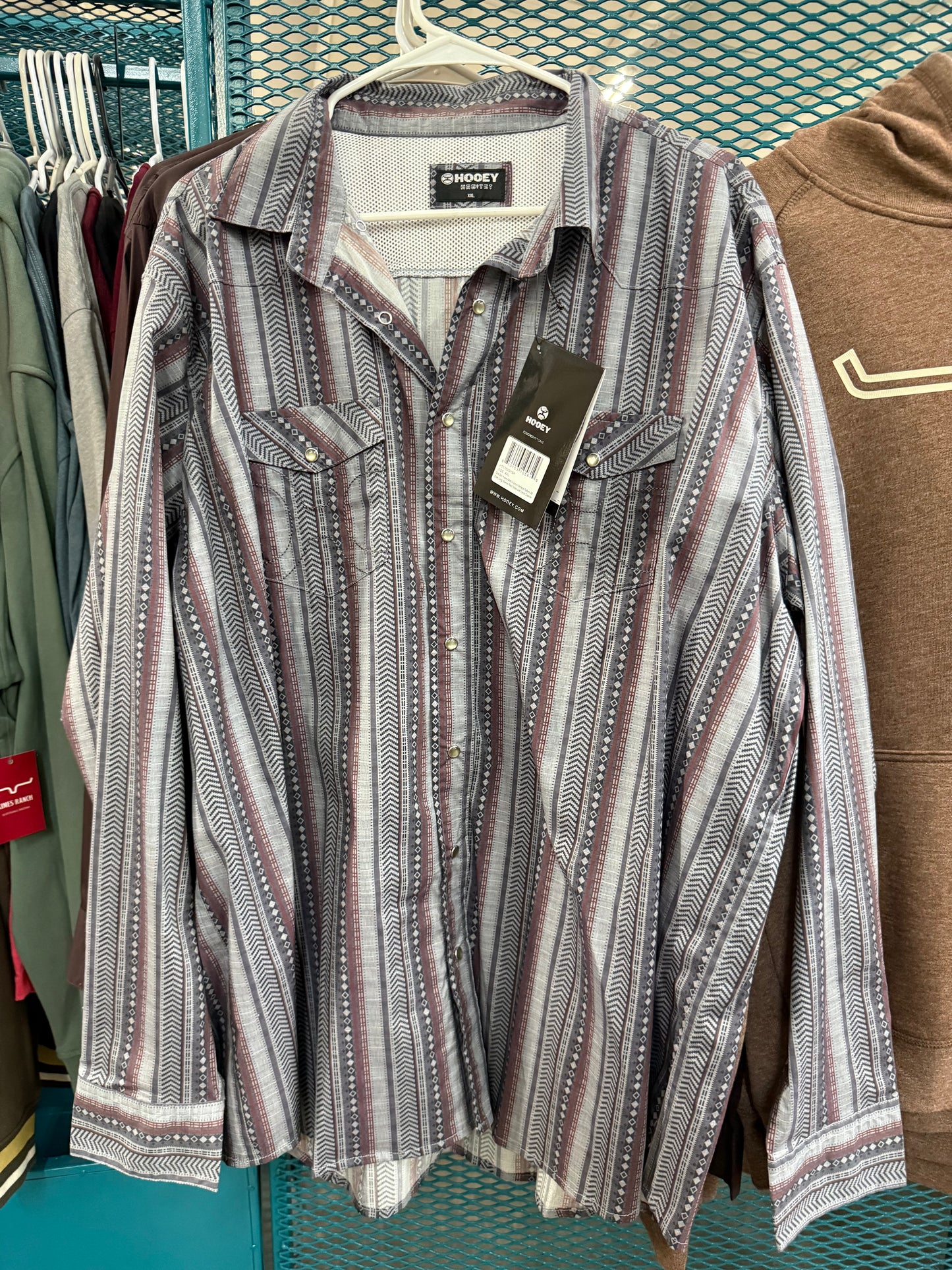 Dos Sol Men's Grey / Serape Pattern All Over Long Sleeve Pearl Snap with Lens Cleaner-M
