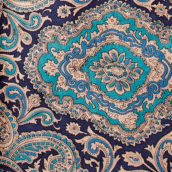 20" BLUE AND GOLD PAISLEY JACQUARD SILK WILD RAG