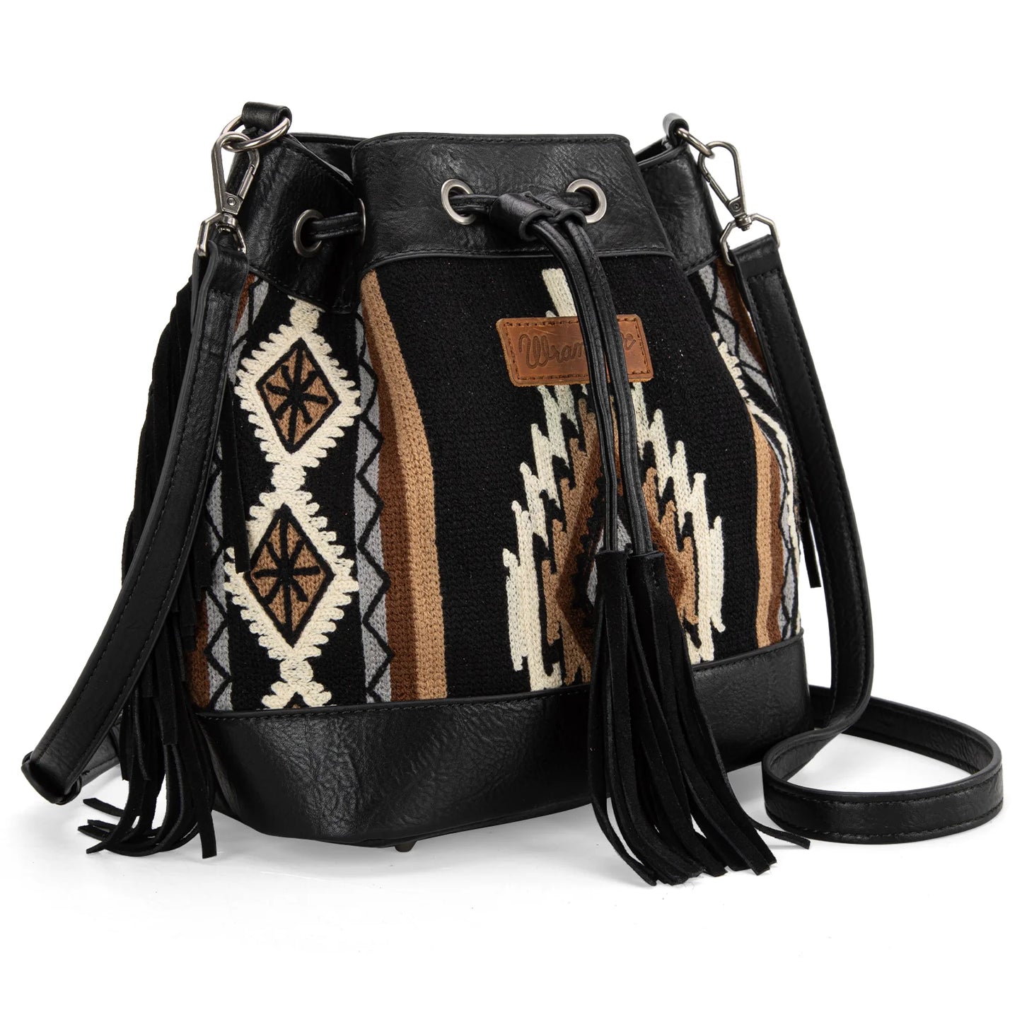 Wrangler Southwestern Knitted Drawstring Crossbody Bag - Black
