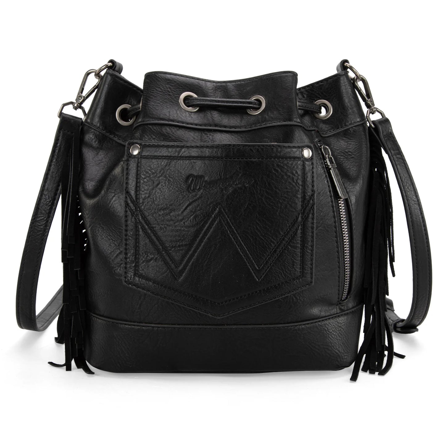 Wrangler Southwestern Knitted Drawstring Crossbody Bag - Black