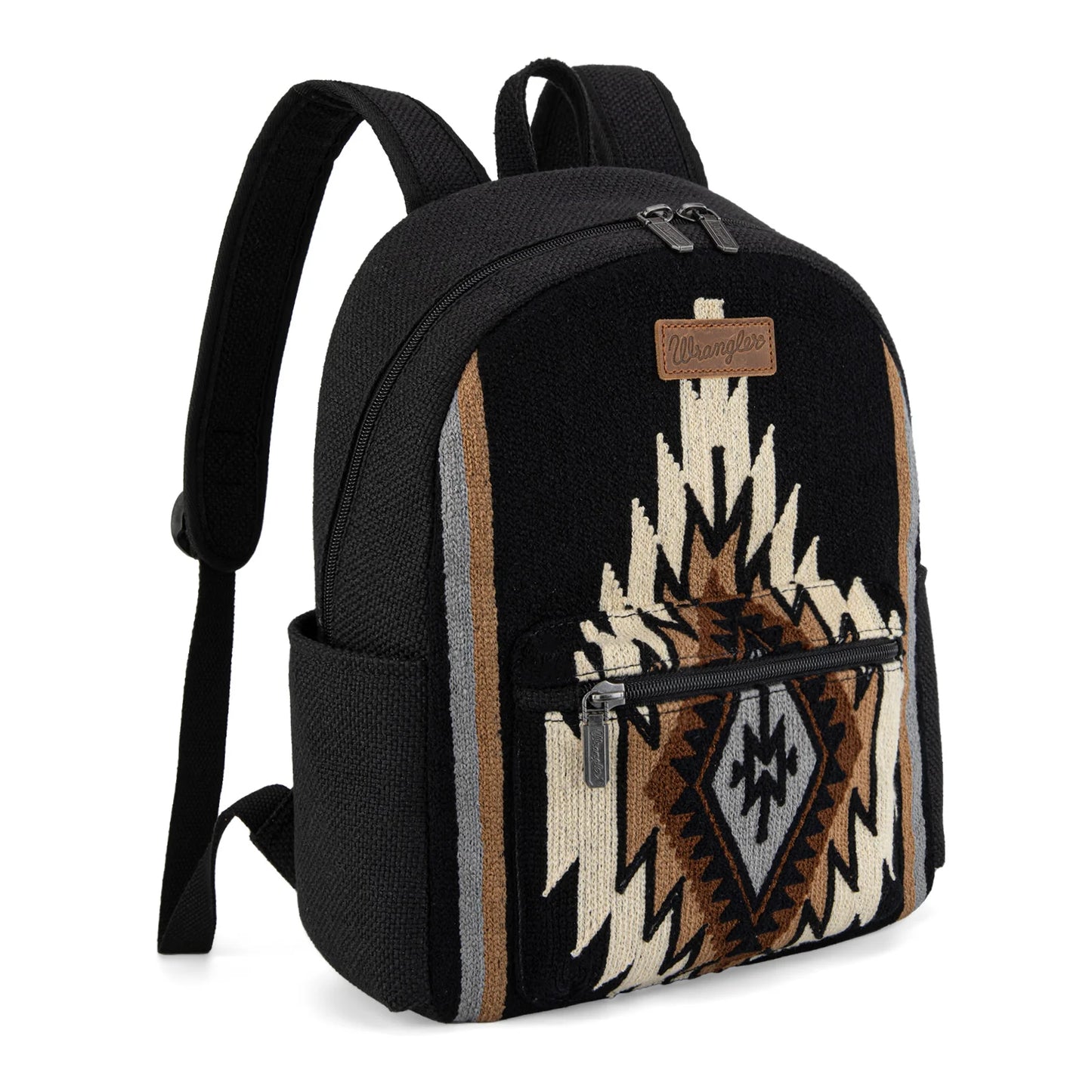 Black and brown aztec Wrangler knitted backpack
