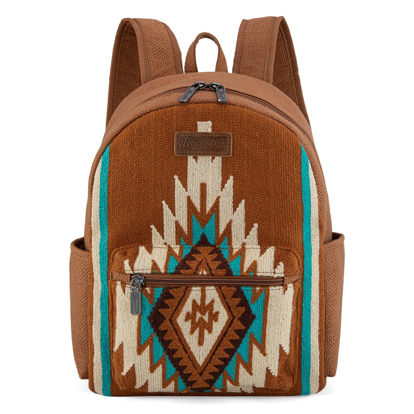 Brown aztec Wrangler knitted backpack