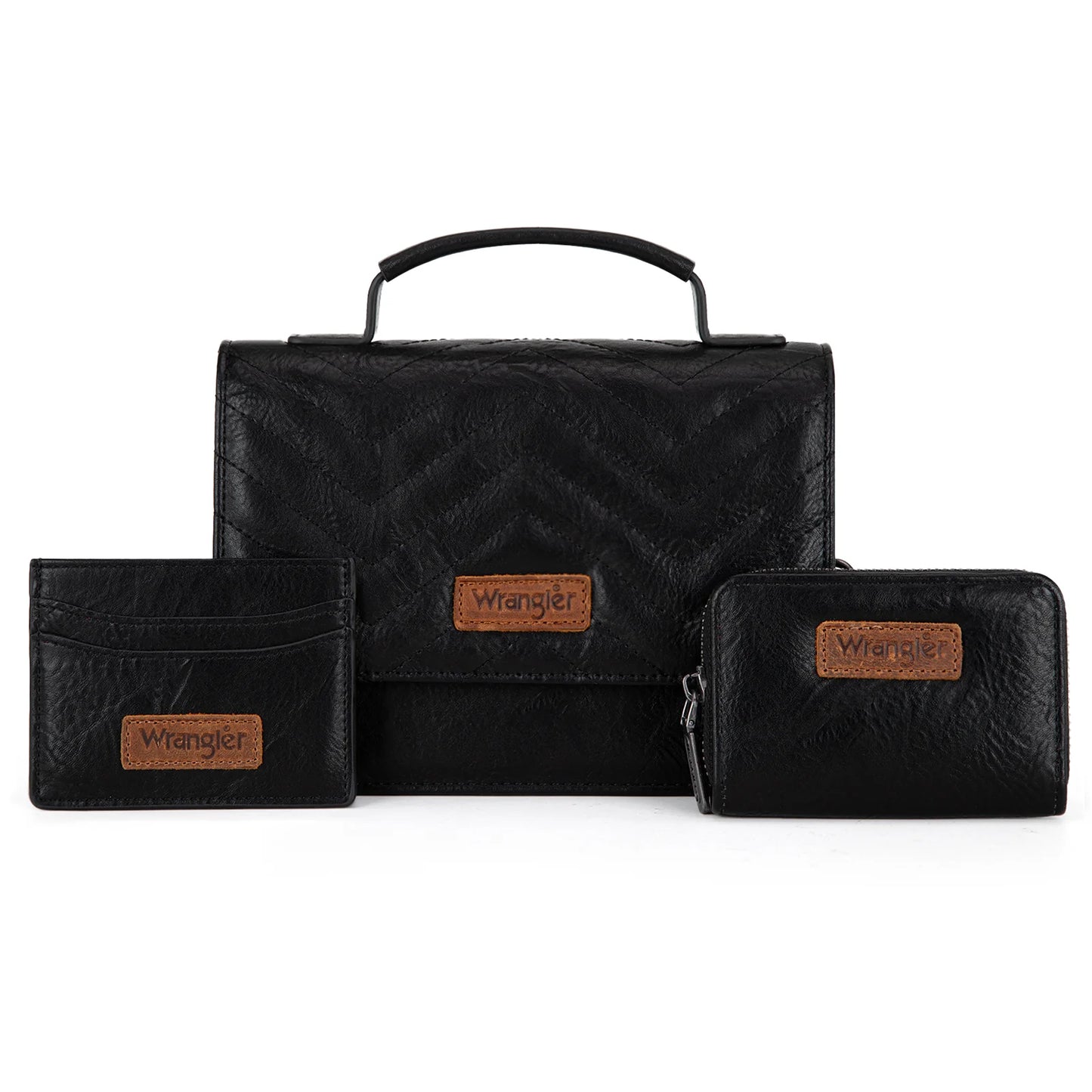 Wrangler 3PCs Set Mini Top Handle Crossbody/Wallet/Card Case Set - Brown