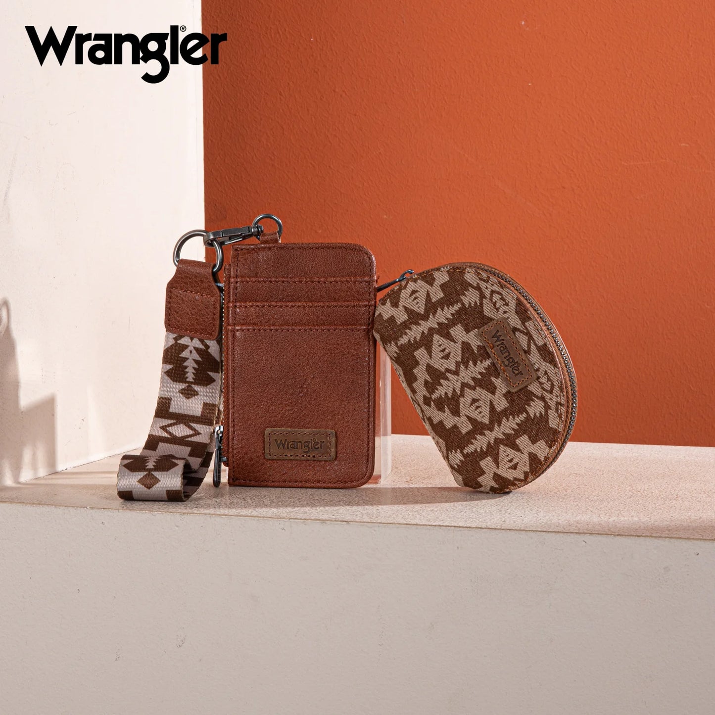Brown aztec Wrangler coin purse and card holder