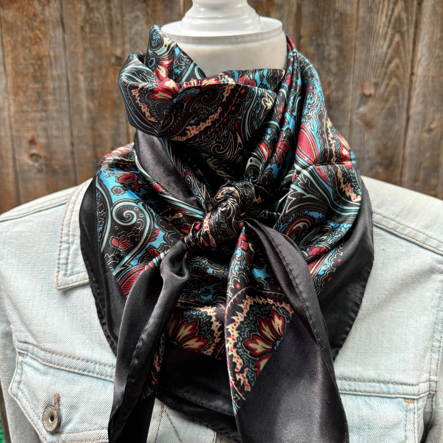 Black Floral Wild Rag - Western Scarf