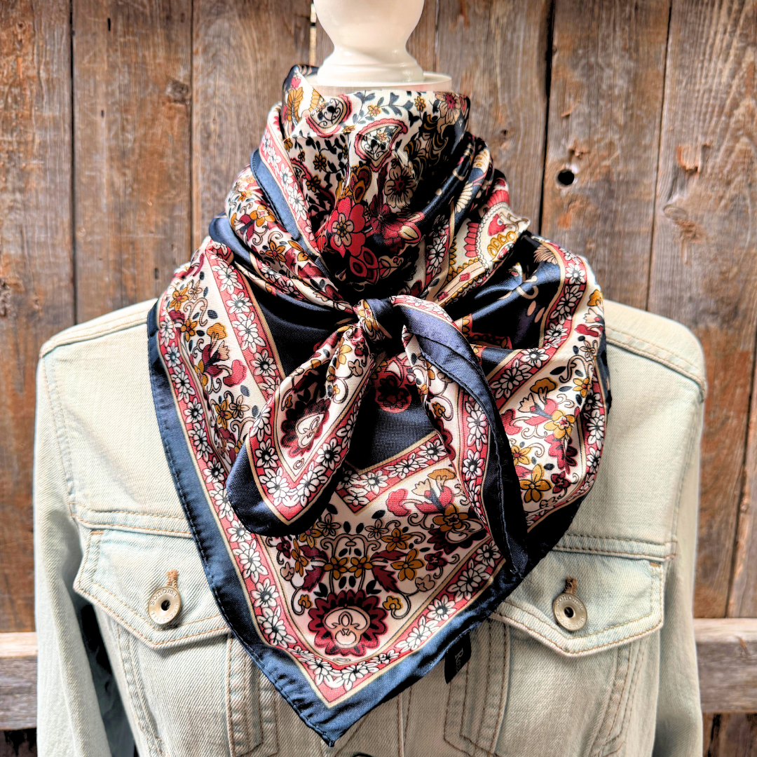 Navy and Burgundy Flowers and Paisley Wild Rag - Western Scarf