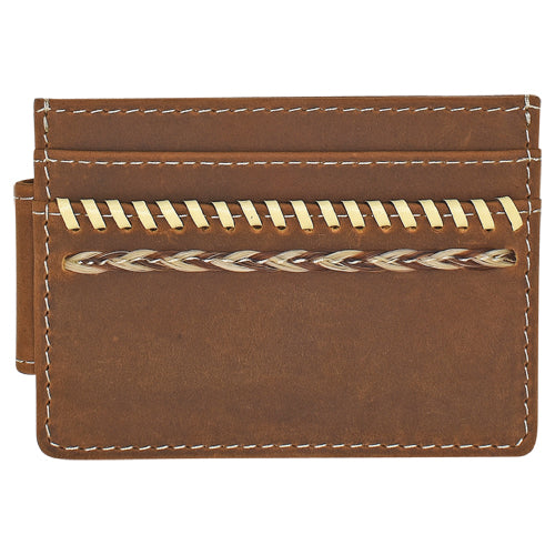 JUSTIN MENS CARD CASE W/MAGNET CLIP GENUINE LEATHER W/ WHIP STITCH