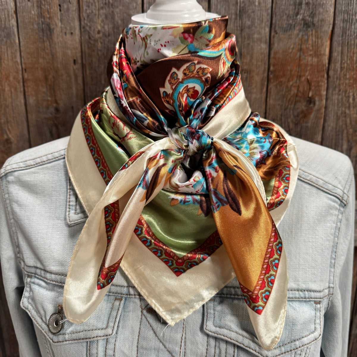 Brown and Cream Floral Wild Rag - Western Scarf