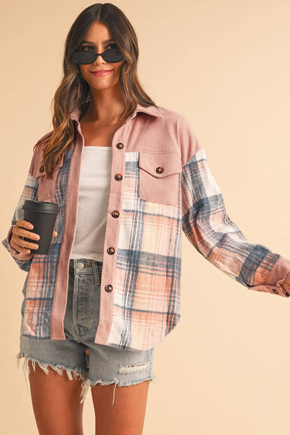 Golden Plaid Corduroy Relaxed Shacket