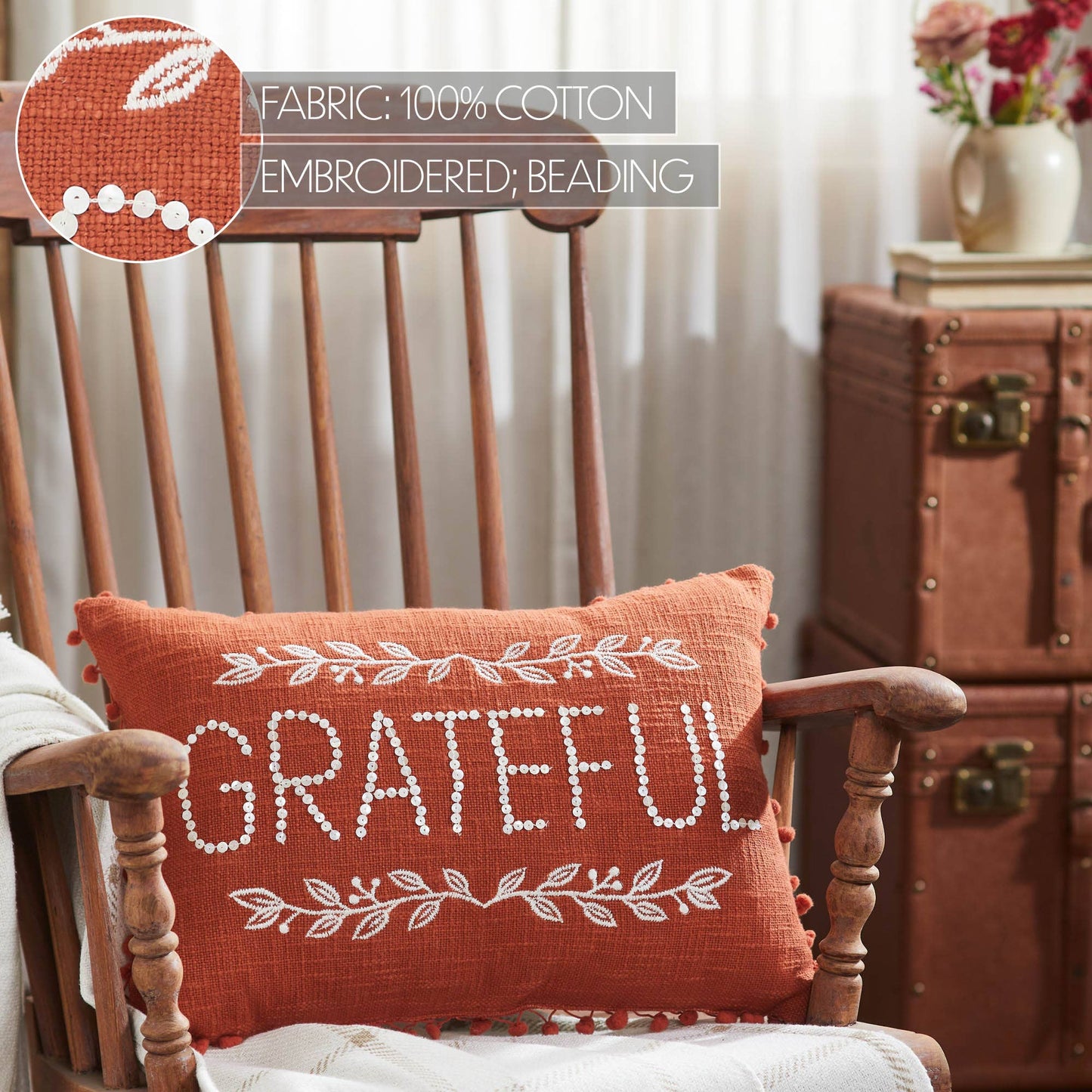 VHC Brands - Grateful Pom Pom Pillow 14x20 - Wines'Designs