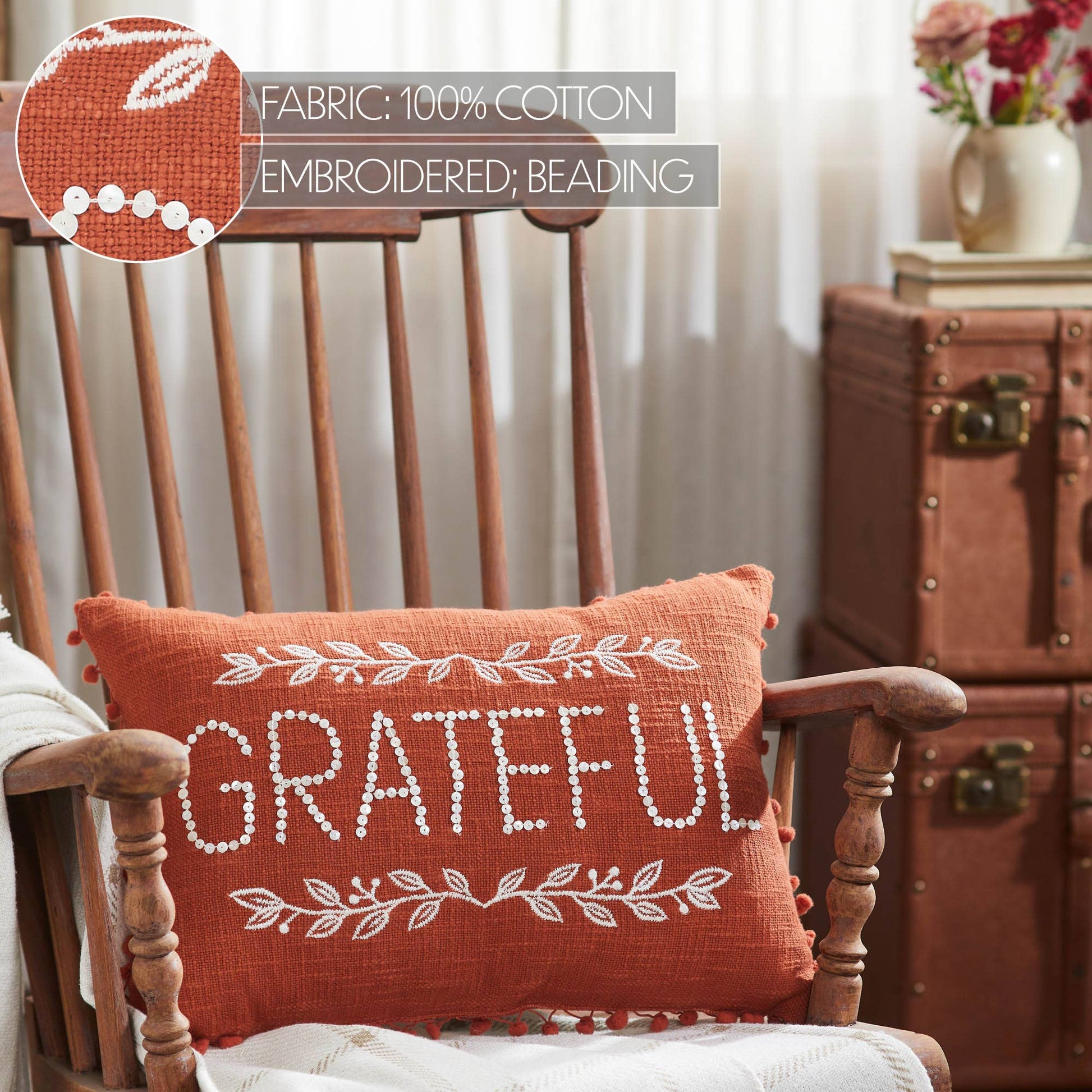 VHC Brands - Grateful Pom Pom Pillow 14x20 - Wines'Designs