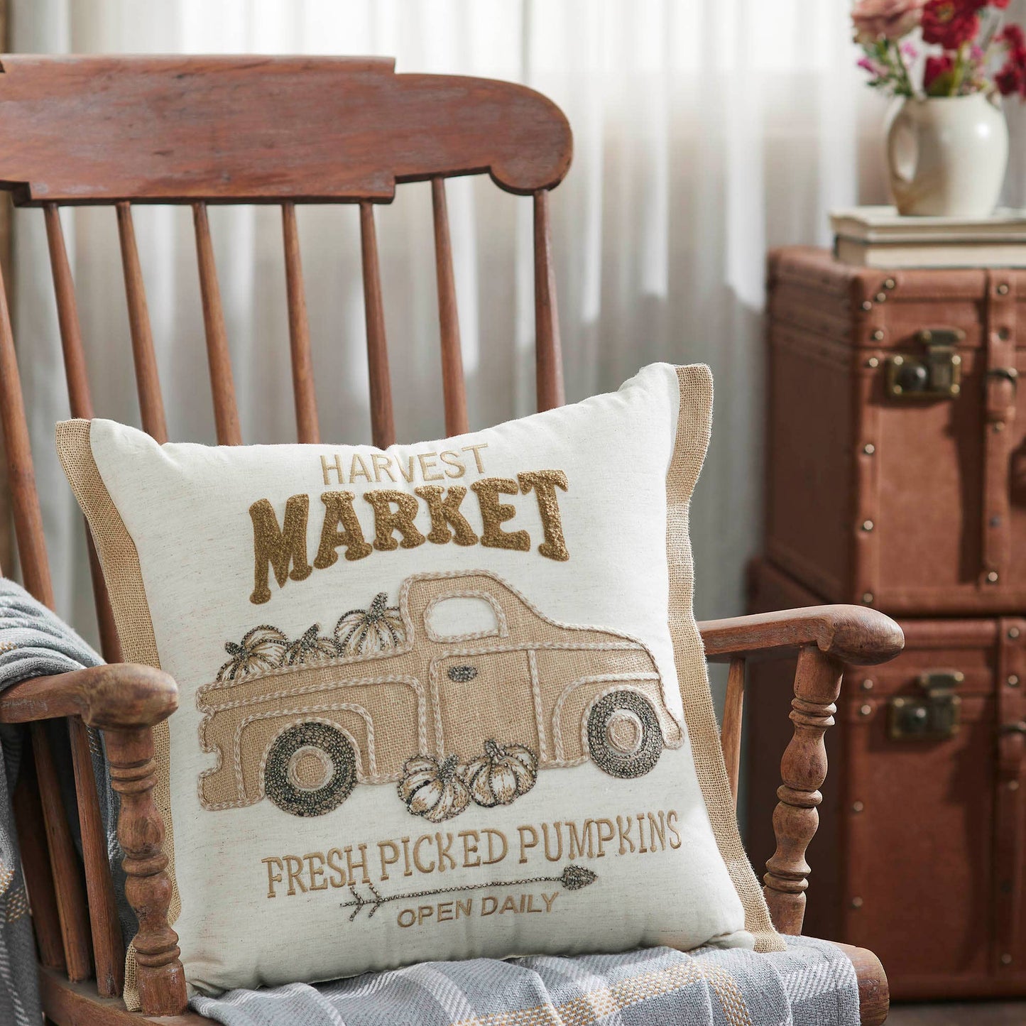 VHC Brands - Harvest Market Fresh Picked Pumpkin Truck Pillow 18x18 - Wines'Designs