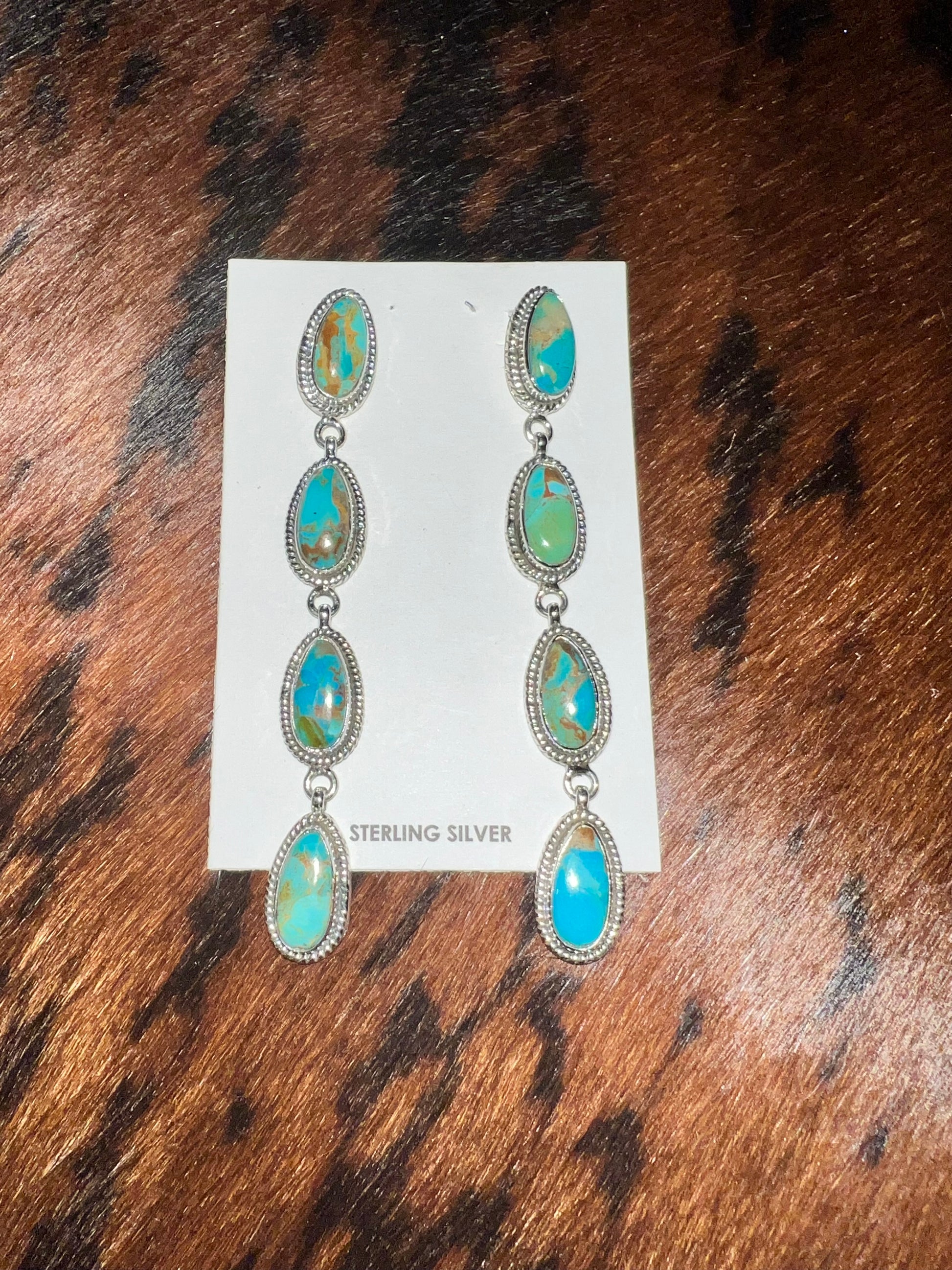 Kingman turquoise drop earrings (authentic turquoise and sterling silver) - Wines'Designs