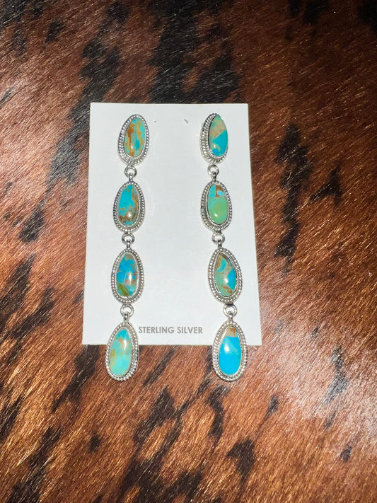 Kingman turquoise drop earrings (authentic turquoise and sterling silver) - Wines'Designs