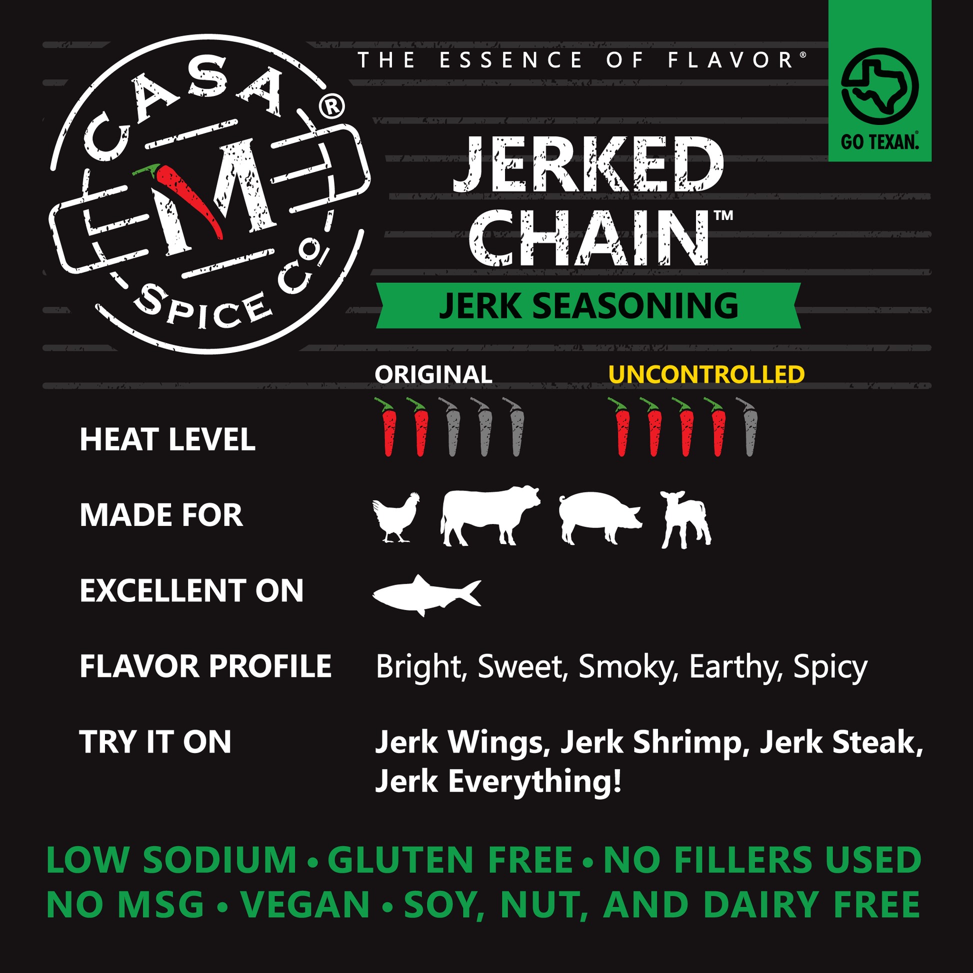 Casa M Spice Co LLC - Jerked Chain® Jerk Seasoning - Plastic Shaker: Uncontrolled (2X as Spicy) - Wines'Designs