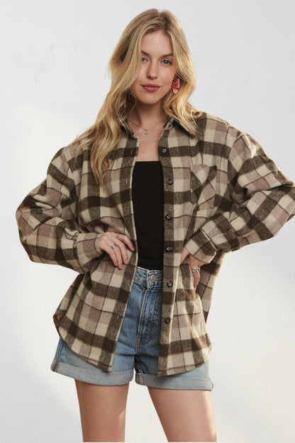 PLAID LONG SLEEVES FLANNEL SHACKET