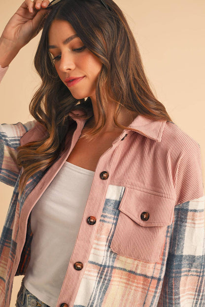 Golden Plaid Corduroy Relaxed Shacket