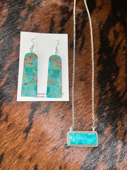 Kingman turquoise necklace/slab earring set (authentic stones & sterling silver) - Wines'Designs