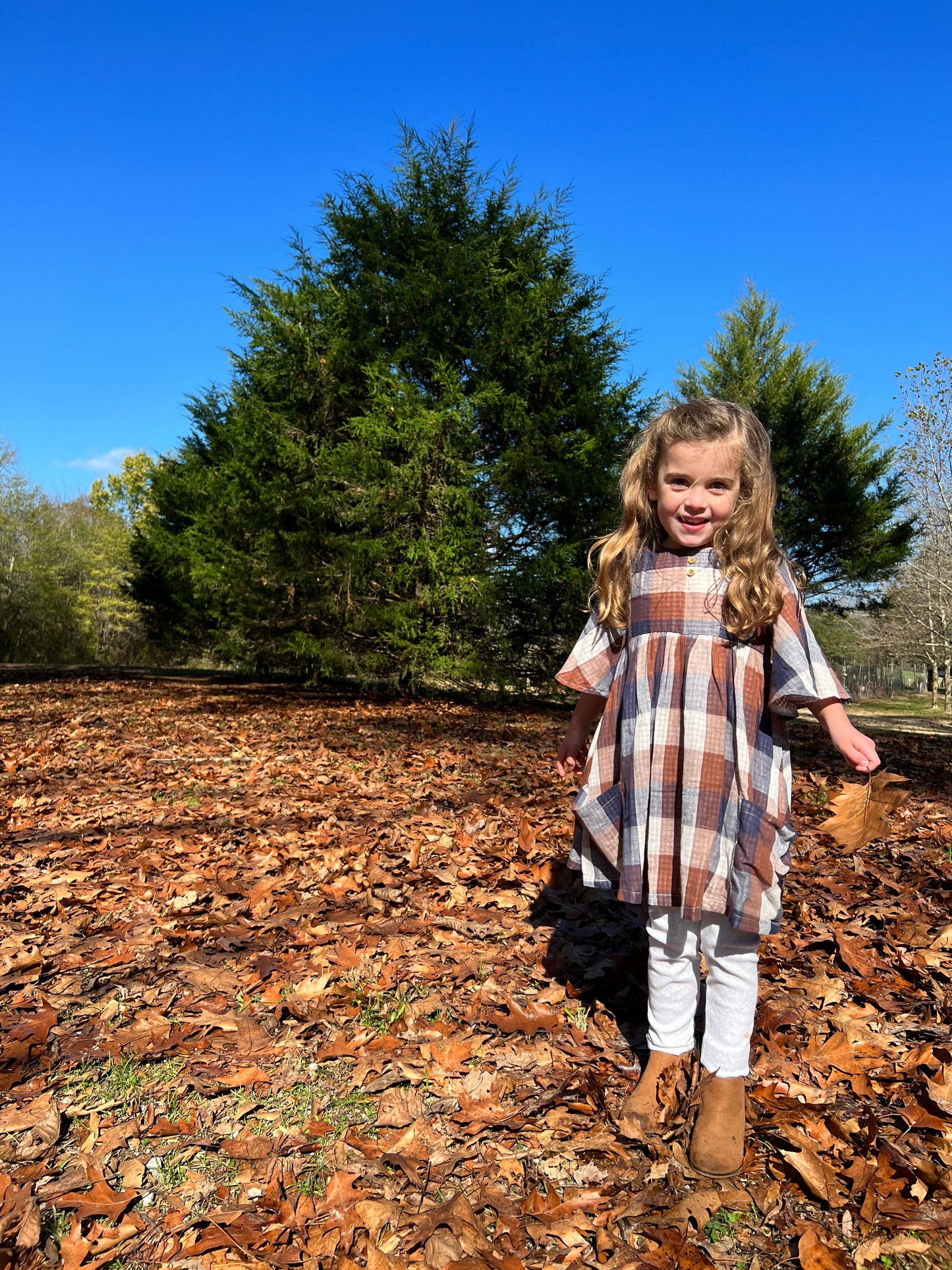 Vignette - Korin dress in blue and brown plaid: 2y - Wines'Designs