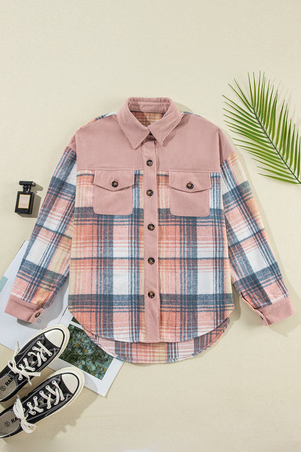 Golden Plaid Corduroy Relaxed Shacket