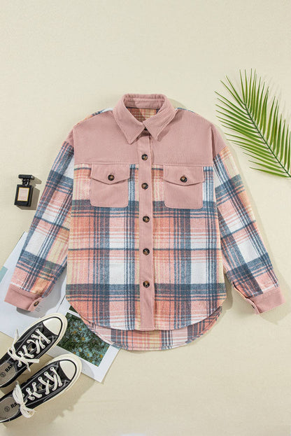 Golden Plaid Corduroy Relaxed Shacket