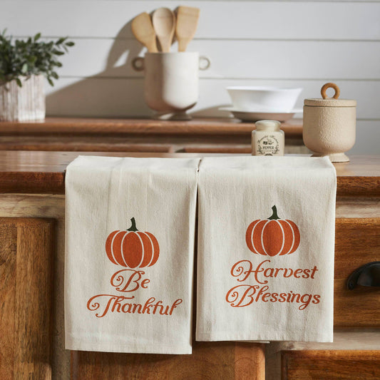 VHC Brands - Harvest Blessings Pumpkin Tea Towel Set of 2 19x28 - Wines'Designs