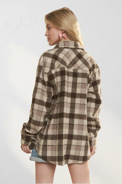 PLAID LONG SLEEVES FLANNEL SHACKET