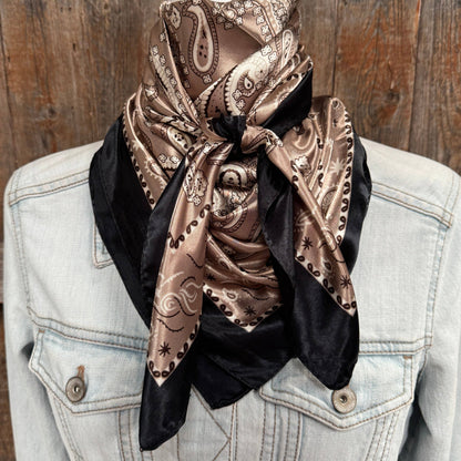 Black and Tan Floral Paisley Wild Rag - Western Scarf