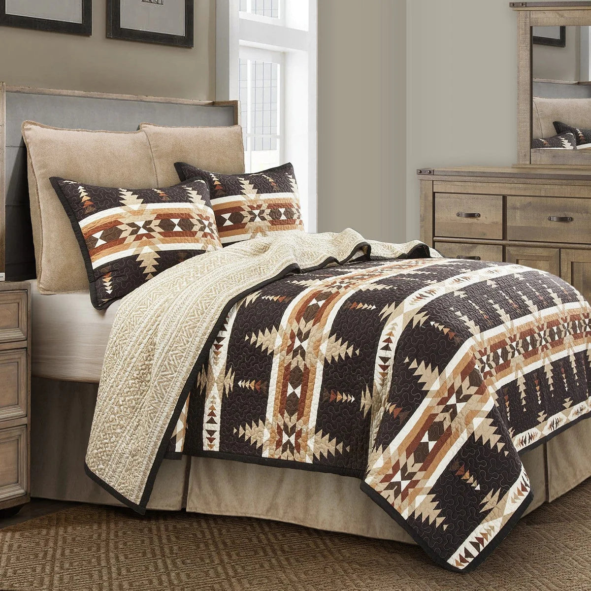 Yosemite 3pc reversible cotton quilt set - Wines'Designs