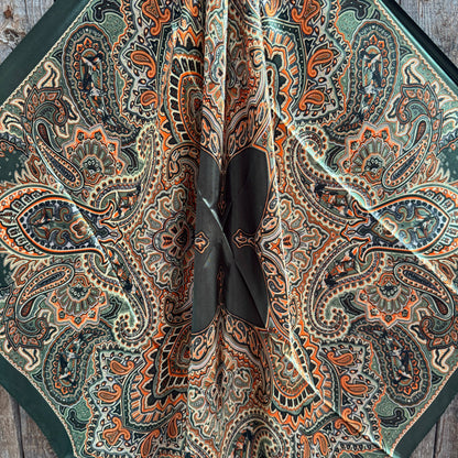 Olive Green and Orange Paisley Wild Rag - Western Scarf