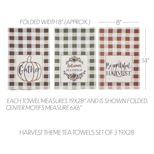 VHC Brands - Bountifall Harvest Theme Tea Towels Set of 3 19x28 - Wines'Designs