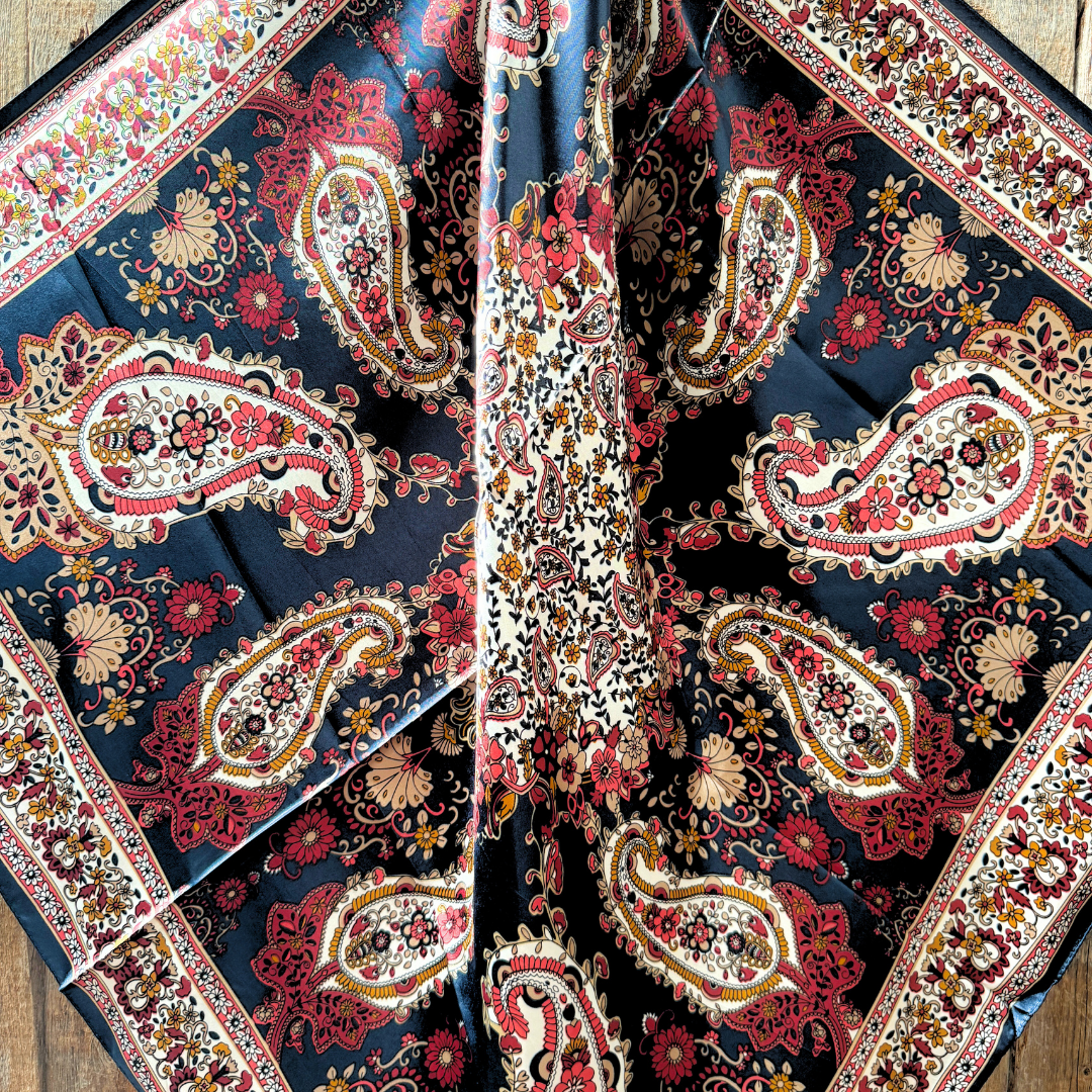 Navy and Burgundy Flowers and Paisley Wild Rag - Western Scarf