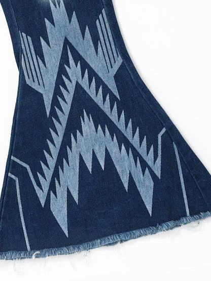 sassy kids palace - Blue Washed Aztec Girls Western Flare Jeans: 7-8T - Wines'Designs