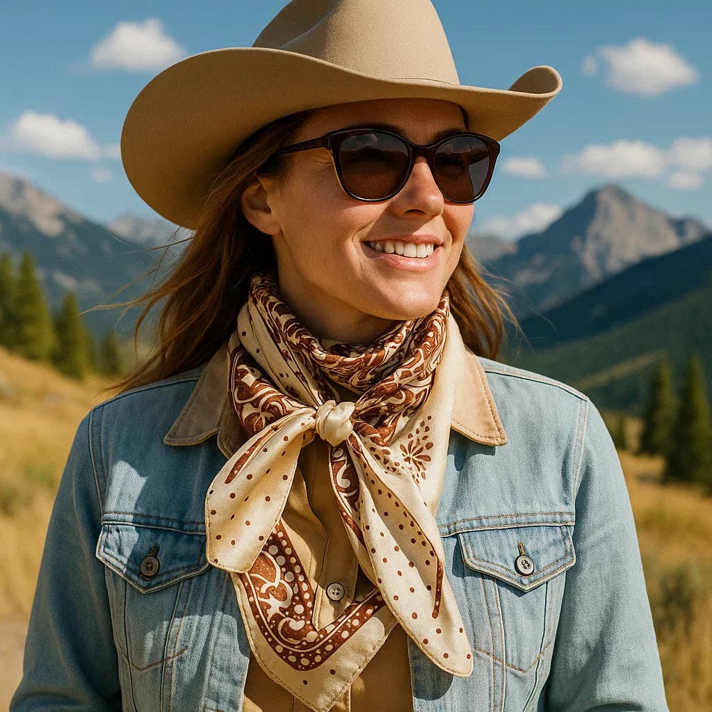 Tan/Brown Polka Dot & Paisley Wild Rag - Western Scarf
