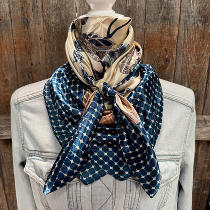 Tan and Blue Floral Wild Rag - Western Scarf