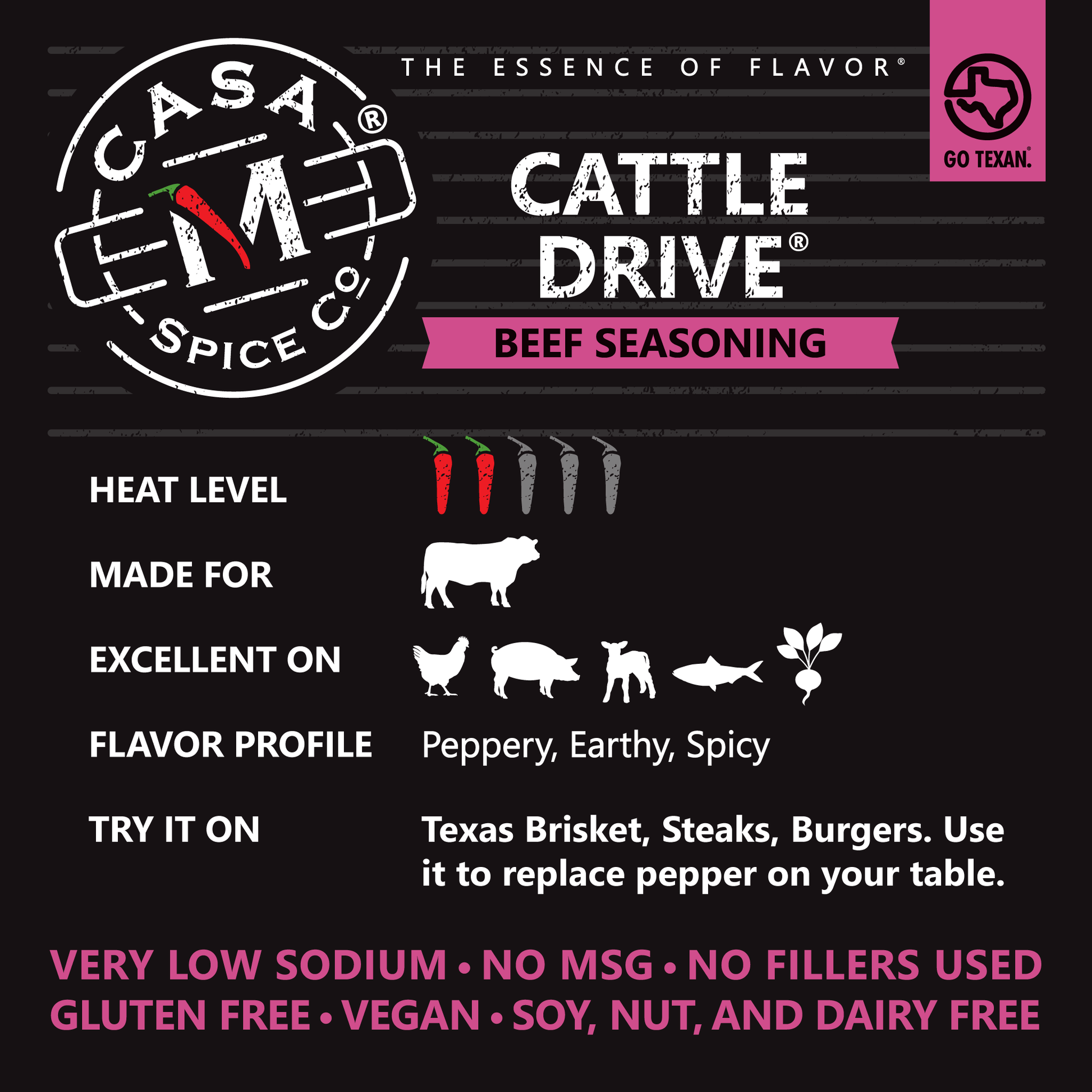 Casa M Spice Co LLC - Cattle Drive® Beef Seasoning - Plastic Shaker - Wines'Designs